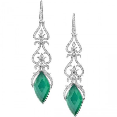 WEBSTER STEPHEN-Collection Belle Epoque-boucles d'oreilles-crystal haze-or blanc-agate verte-quartz-diamants