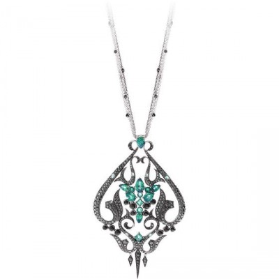 WEBSTER STEPHEN-Collection Belle Epoque-pendentif-or blanc-émeraude-onyx-diamants noirs