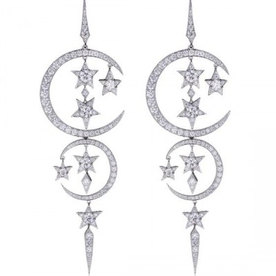 WEBSTER STEPHEN-Collection Couture Voyage-boucles d'oreilles Midnight Over the Caspian Sea-or blanc-diamants