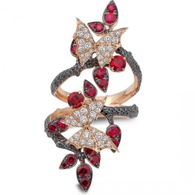 WEBSTER STEPHEN-Collection Flight  by Night-bague Forest-or rose-rubis-diamants noirs-diamants