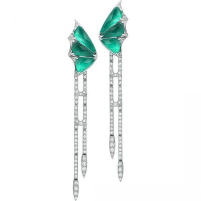 WEBSTER STEPHEN-Collection Flight  by Night-boucles d'oreilles Crystal Haze-or blanc-agate verte-quartz-diamants