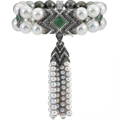 WEBSTER STEPHEN-Collection Lady Stradust-bracelet Pearl-or blanc-perles de Tahiti-émeraudes-diamants noirs-diamants