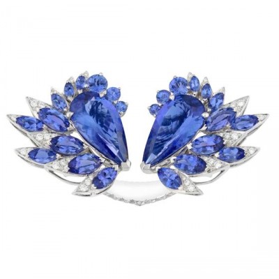 WEBSTER STEPHEN-Collection Magnipheasant-bague Plumage Coktail-or blanc-Tanzanite-diamants