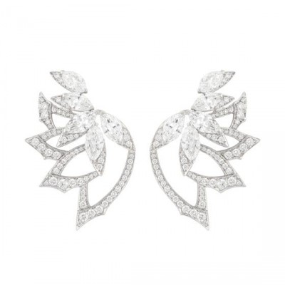 WEBSTER STEPHEN-Collection Magnipheasant-boucles d'oreilles Plumage-or blanc-diamants