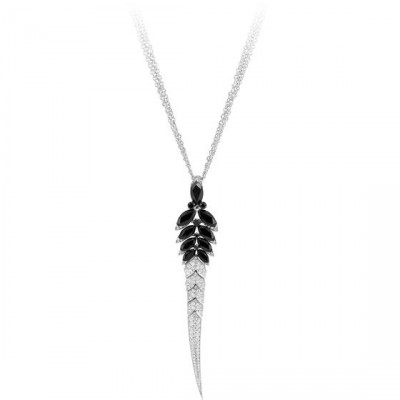 WEBSTER STEPHEN-Collection Magnipheasant-pendentif Feathers-or blanc-spinelles noires-diamants