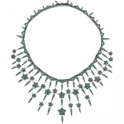 WEBSTER STEPHEN-Collection Stargazer-collier-or blanc-rhodium noir-émeraudes