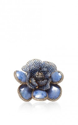 WENDY YUE-Bague-Lapis lazuli-saphirs bleus-diamants bruns-or jaune