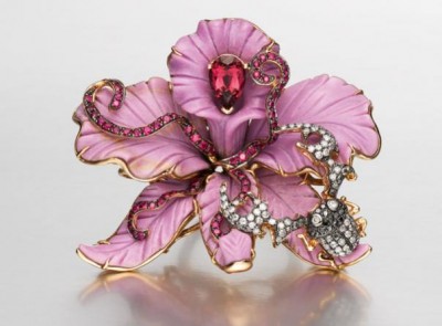 WENDY YUE-Floral- Anello orchidea-titane-diamants