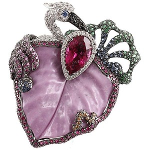 WENDY YUE-Phosphosiderte-baguee feuille-rhodolite-saphirs-grenat vert-or blanc