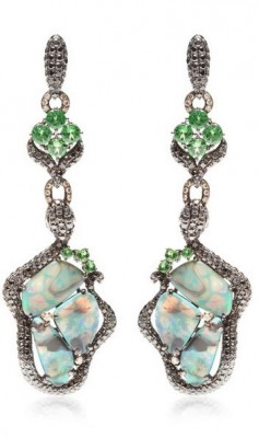 WENDY YUE-boucles d'oreilles-opale-diamants de couleur-grenat vert-or blanchite gold.