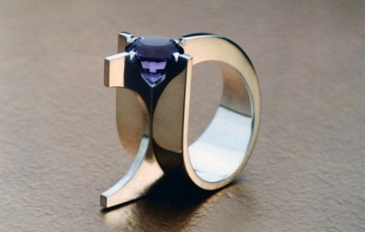 WESLEY HARRIS-Bague 2 doigts-améthyste-argent