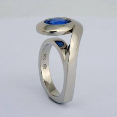 WESLEY HARRIS-Bague-saphir Sri Lanka-or blanc
