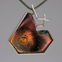 WESLEY HARRIS-Pendentif-Labradorite-citrine-or jaune-argent sterling