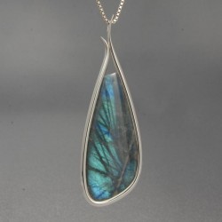 WESLEY HARRIS-Pendentif-Labradorite-motif barley-argent