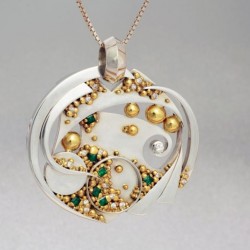 WESLEY HARRIS-Pendentif-diamants-émeraudes-or-argent