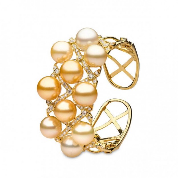 YOKO LONDON-bracelet-perle blanche mers du sud-perle gold-diamants