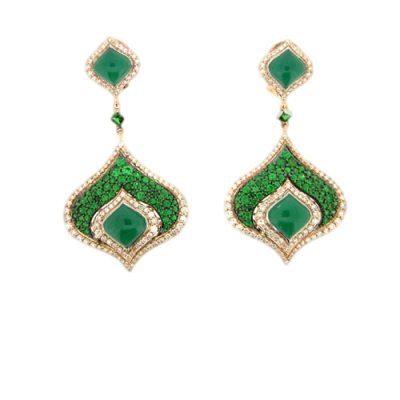 ZORAB -boucles d'oreilles-calcédoine verte-grenats démantoides-diamants