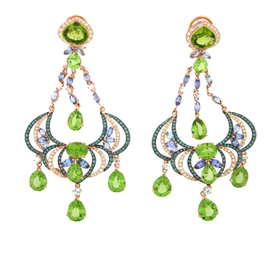ZORAB -boucles d'oreilles-péridots-tanzanites-diamants