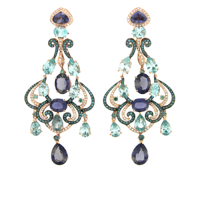 ZORAB -boucles d'oreilles-saphirs-zircons bleus-topazes bleues-diamants
