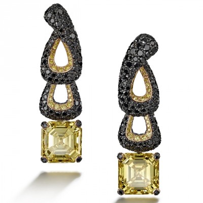 #de-GRISOGONO #High-Jewellery #earrings #BlackDiamonds #YellowDiamonds #Emeralds
