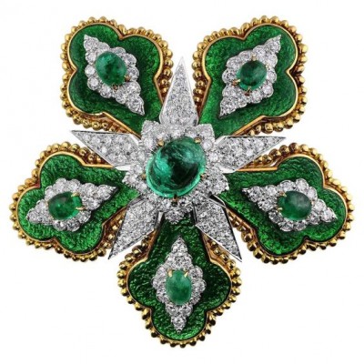 #DAVID WEBB #Diamond #Gold #Emerald #Brooch #Diamant #Emeraude #Broche