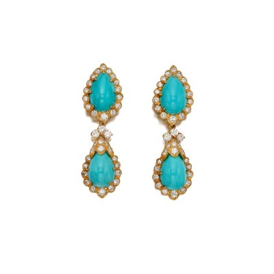 #DAVID WEBB #Diamond #Gold #Turquoise #Earrings Diamant #Or