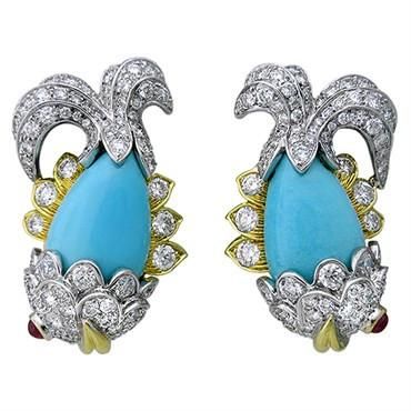 #DAVID WEBB #Diamond #Gold #Turquoise #Ruby #Platinum #18k Gold #Earrings Diamant #Or #Rubis