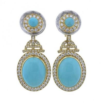 DAVID WEBB #Turquoise #Diamond #Diamant #Earrings #Boucles d'oreilles