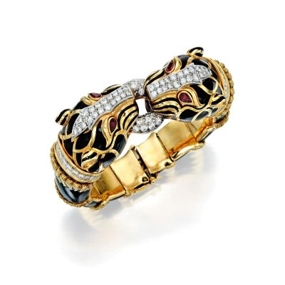 #DAVID WEBB #gold #enamel #diamond #ruby #bracelet