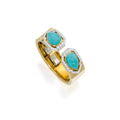 #DAVID WEBB #turquoises #diamonds #Bangle-Bracelet