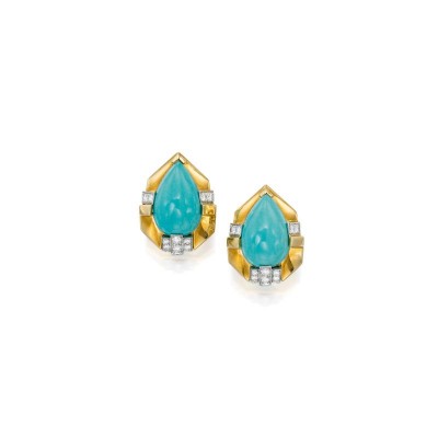 #DAVID WEBB #turquoises #diamonds #earclips