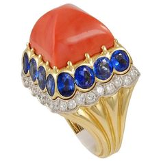 DAVID WEBB#Coral#SugarLoaf#18KGold#Platinum#Sapphires#Diamonds