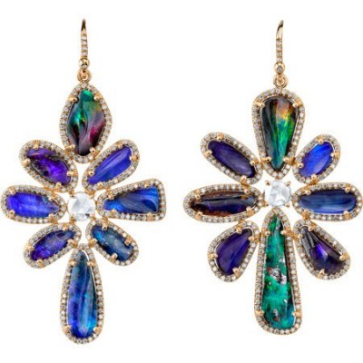 IRENE NEUWIRTH-opale Boulder-diamants taille Rose-boucles d'oreilles