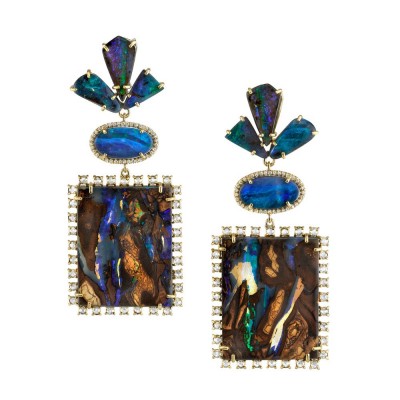 IRENE NEUWIRTH IRENE-boucles d'oreilles-opales Boulder-rose cut diamants