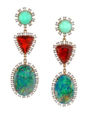 IRENE NEUWIRTH-opale de feu-chrysoprase-opales-diamants-boucles d'oreilles