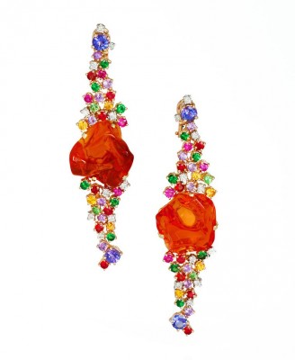 MAURO FELTE-boucles d'oreilles-opale de feu-rubis- tanzanite-tsavorite-multi-color saphirs-diamants