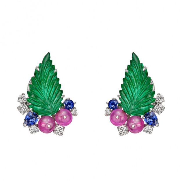 RAYMOND C. YARD-saphir-émeraude-rubis-diamant-boucles d'oreilles