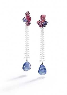 SUZANNE SYZ-boucles d'oreilles-titane-spinelles-diamants-saphirs