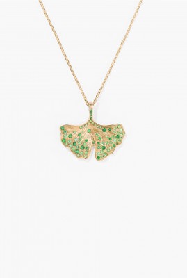 Aurélie Biderman -pendentif-ginkgo-or-jaune-grenat vert tsavorite
