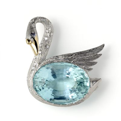 Broche Cygne avec Aigue Marine et diamants - Swan with Aquamarine and Diamonds to Neck, 2016