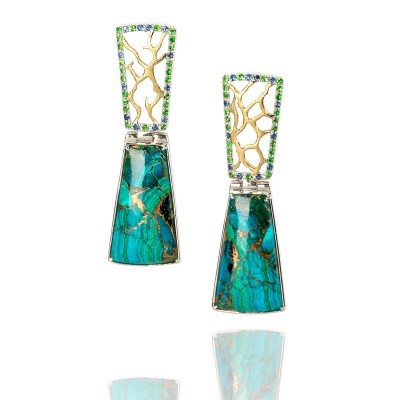PALOMA SANCHEZ - Chrysocolla with gold veins from California, pave of sapphires and tsavorites - Earings