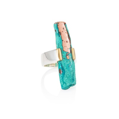 PALOMA SANCHEZ - Cooper with green patina from Michigan (USA) with 18K gold, set in 925 silver 18K white gold plated ring