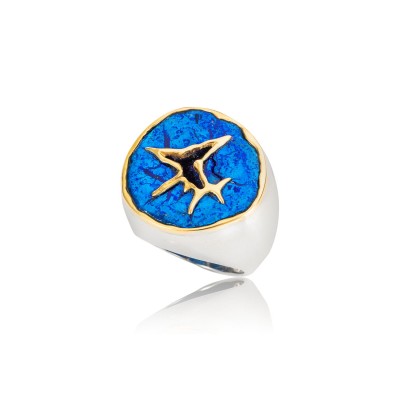 PALOMA SANCHEZ - Drusy Azurite Nut from Germany, 18K gold silver ring