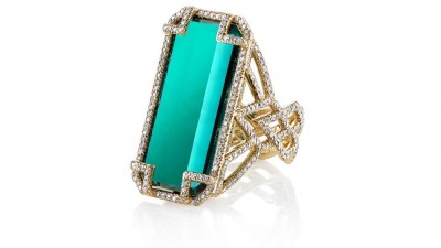 #ERICA COURTNEY #18K Yellow Gold “Chevron” ring #22.51ct Indicolite Tourmaline #Diamonds