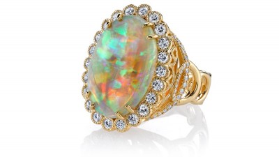 #ERICA COURTNEY #18K Yellow Gold “Easter Egg” ring #Crystal Opal #Diamonds