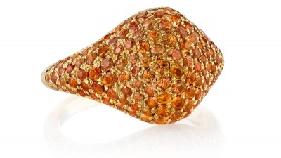 #ERICA COURTNEY #18K Yellow Gold “Pinky” ring #orange Sapphire