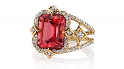 #ERICA COURTNEY #1K Yellow Gold “Regent” ring #Tourmaline #Diamonds
