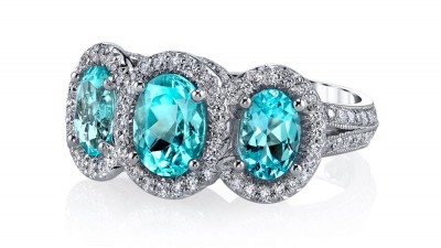 #ERICA COURTNEY #3-Stone-Cathedral-Ring #Paraiba Tourmaline #Diamonds