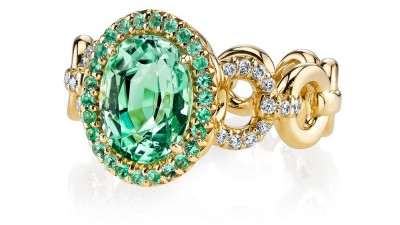 #Erica Courtney #18K Yellow Gold “Buckle” ring #Paraíba Tourmaline #Diamonds