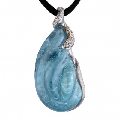 #NAOMI SARNA #Aquamarine #Pendant #Diamonds #8kGold #AigueMarine #Pendentif #Diamants